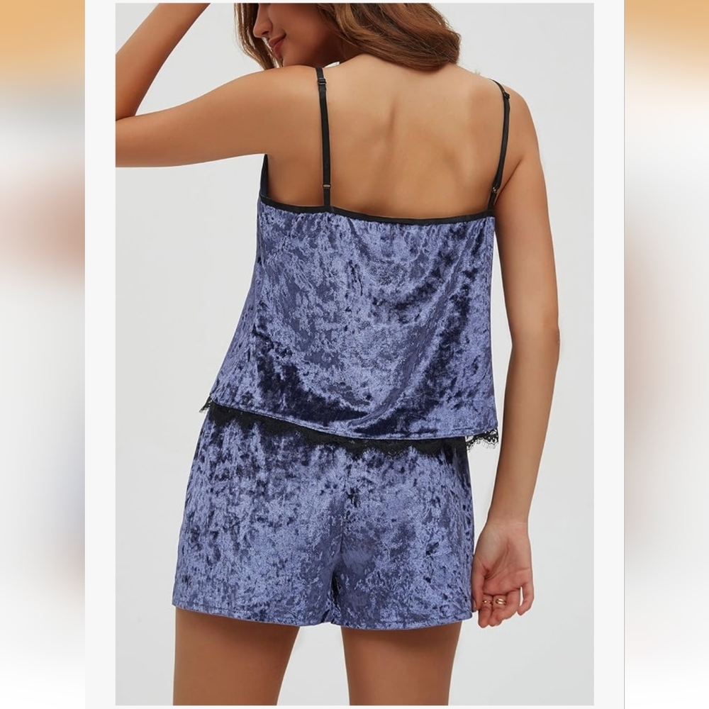 Velvet Cami & Short Sleep Set in Navy Blue